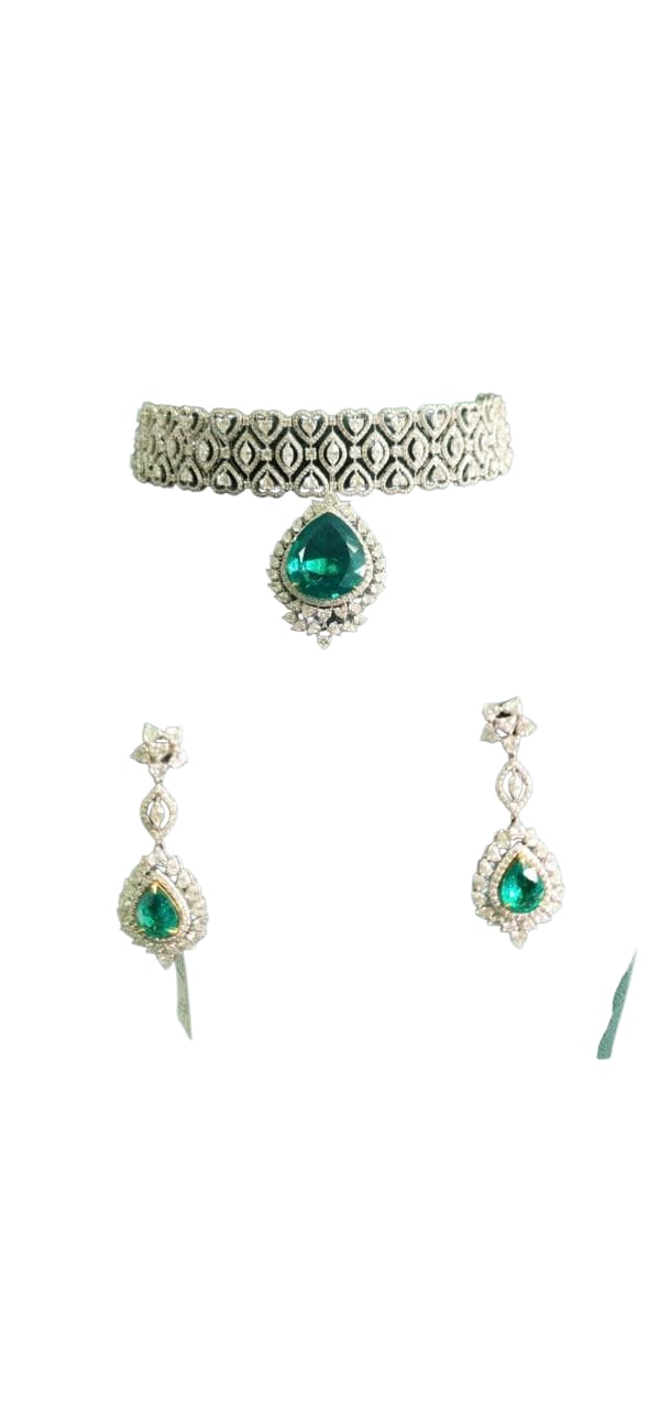 Green Stone Choker Necklace Set